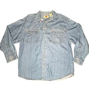 Route 66 Men's Large Shirt 100% Cotton Long Sleeve Button Up Denim Size: Large